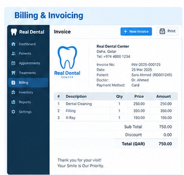 Billing and invoicing screen
